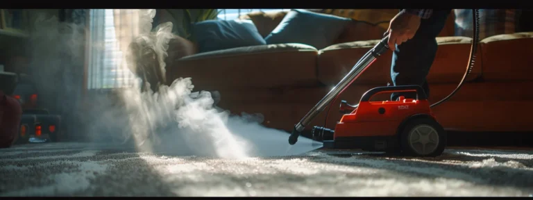 a professional cleaner using a steam cleaner to deep clean a carpet in a san diego home.