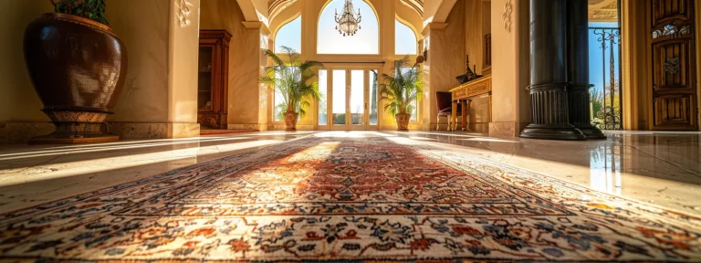 a professional carpet cleaning technician using state-of-the-art equipment to deep clean a large area rug in a luxurious san diego home.